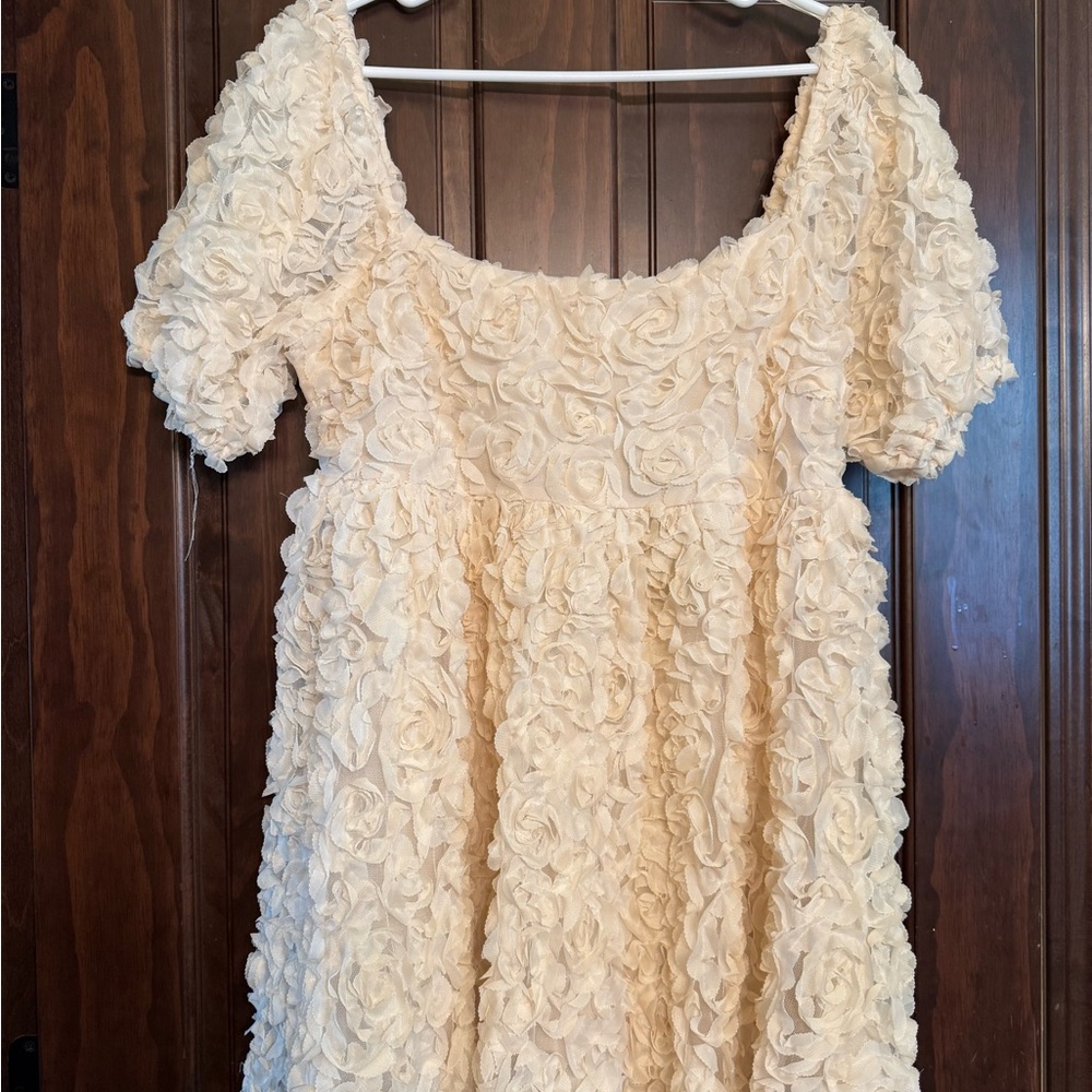 Cream Floral Textured Dress